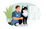 Pictogramme d'un vétérinaire avec un chien en consultation